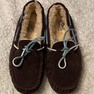 UGG Men's Chocolate Brown Loafers with Blue Accents